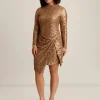 Outlet Anne Klein Short Mock Neck Faux Wrap Dress Gold