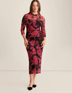 Hot Anne Klein Side Ruched Midi Dress Black Multi/Black