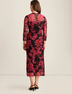 Hot Anne Klein Side Ruched Midi Dress Black Multi/Black