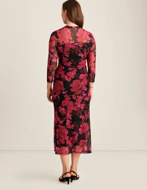 Hot Anne Klein Side Ruched Midi Dress Black Multi/Black