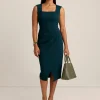 Hot Anne Klein Square Neck Faux Wrap Dress Deep Evergreen