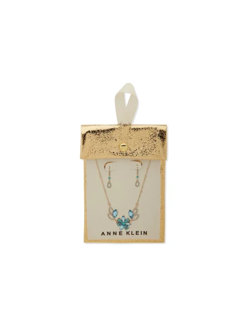Flash Sale Anne Klein Turquoise Flower Necklace And Earring Set