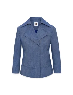 Best Sale Anne Klein Twill Cropped Jacket- Sale Magritte Blue/ NYC White