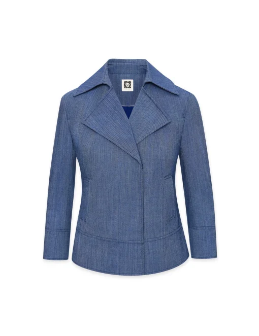 Best Sale Anne Klein Twill Cropped Jacket- Sale Magritte Blue/ NYC White