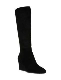 New Anne Klein Vella Wide Calf Tall Boot Black Micro Suede