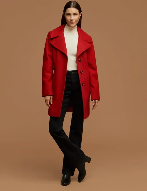 Outlet Anne Klein Wool Coat With Buttons Lychee Red