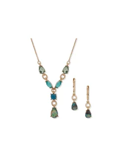 Cheap Anne Klein Y-Neck Stone Cluster Necklace And Earring Set