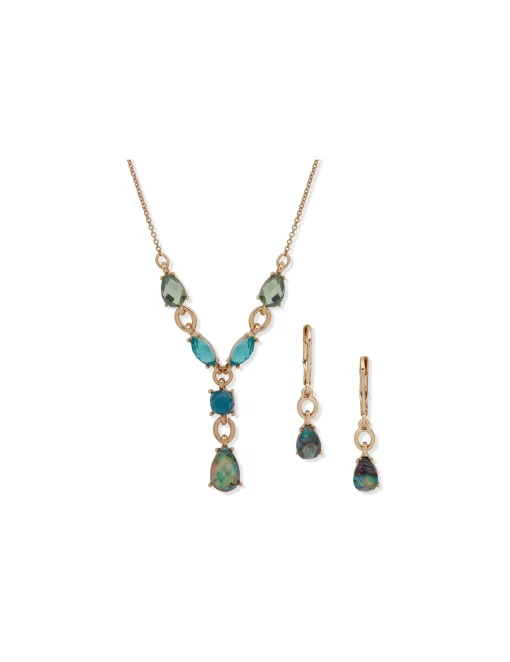 Cheap Anne Klein Y-Neck Stone Cluster Necklace And Earring Set