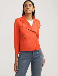 Online Anne Klein Zip Front Faux Leather Moto Jacket- Sale Poppy